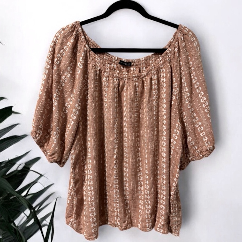BLACK TAPE_ (3X) Dex Floral Top Smocked Elastic Neckline Flowy Burnt Orange - 3X